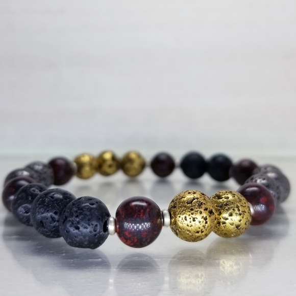 Brecciated Jasper & Lava Bead Stretch Bracelet - Picture 4 of 8